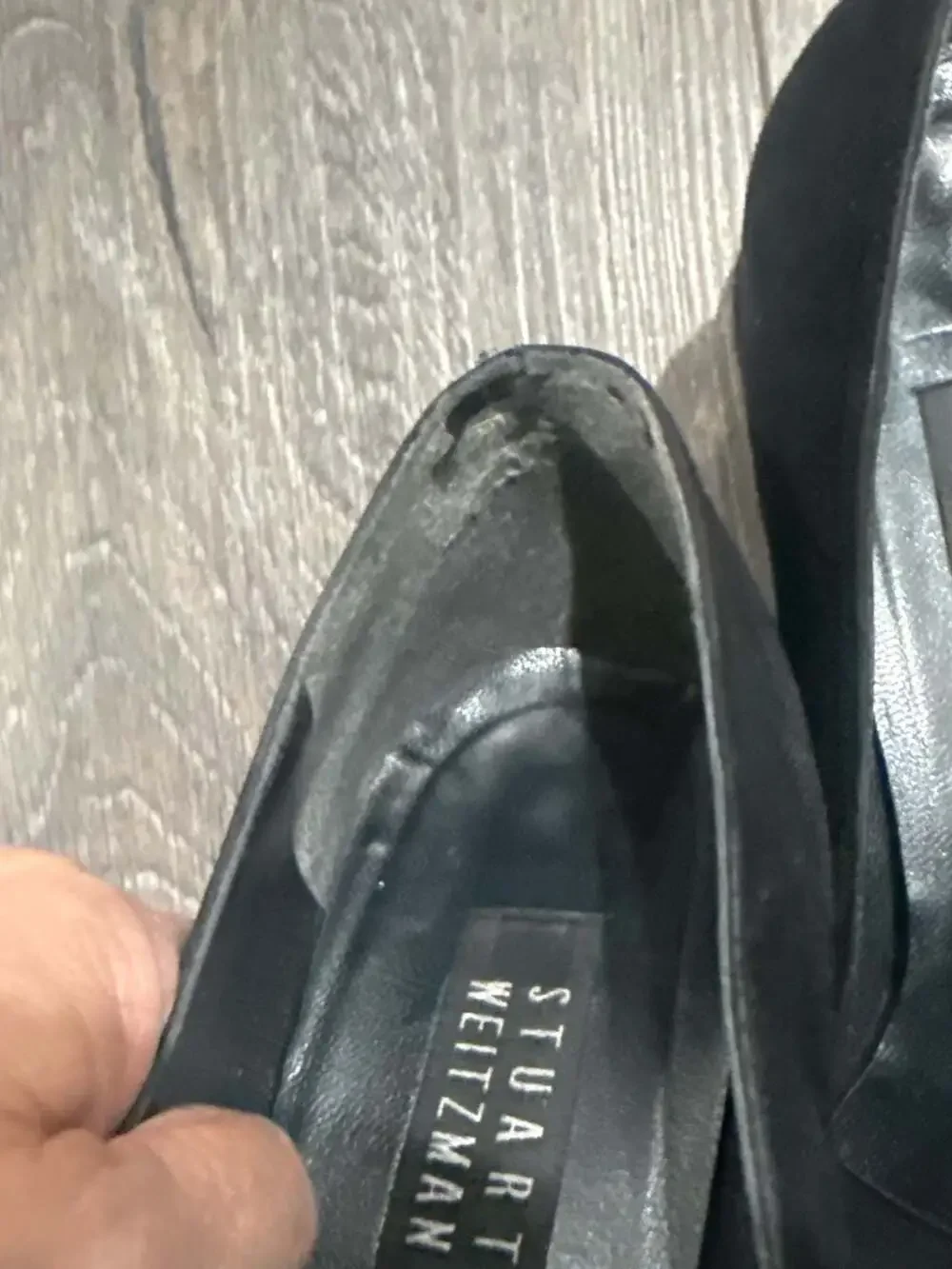 Stuart Weitzman Black Suede Square Toe Block Heel Loafers with Elastic Strap
